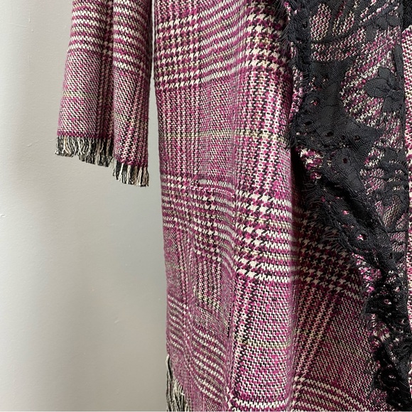 44. NWT Muche Et Muchette Plaid Lace & Wool Open Cardigan with Fringe One Size - Picture 3 of 10